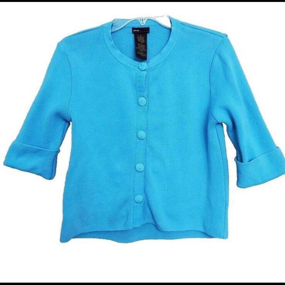 Grace Elements Blue Button Cuffed 3/4 Sleeve Card… - image 1